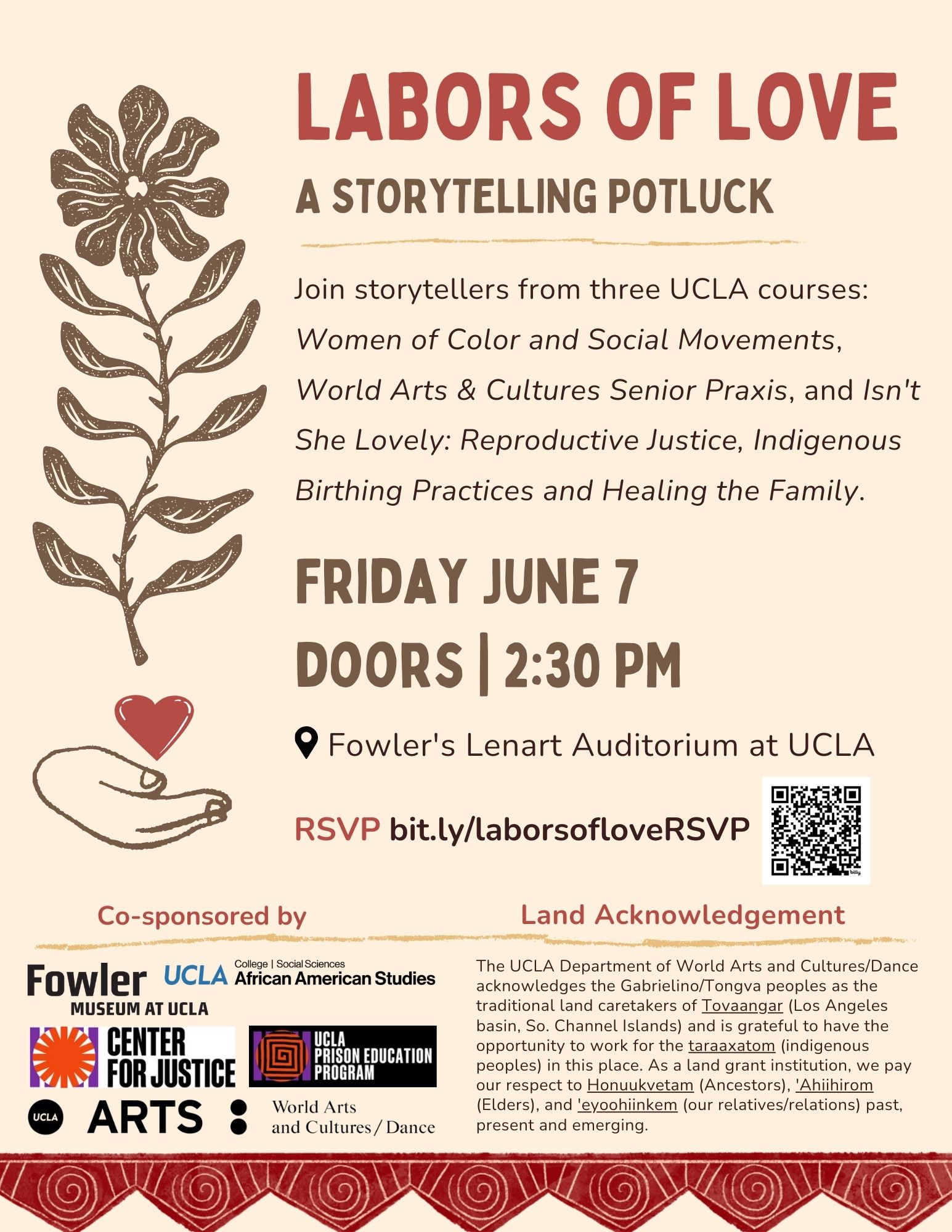 Labors of Love a Storytelling Potluck Flyer